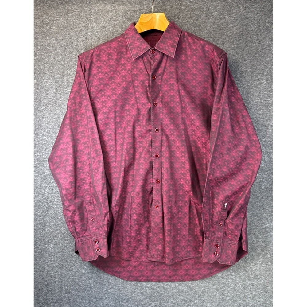 Robert Graham Button Down Shirt Mens XL Burgundy Paisley Jacquard Hipster Fading - Picture 2 of 13